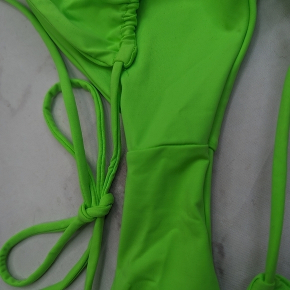 Good American Swim Bottom Women 4 XL Green Chartreuse Neon Tiny Ties Bikini Fits - Picture 8 of 10